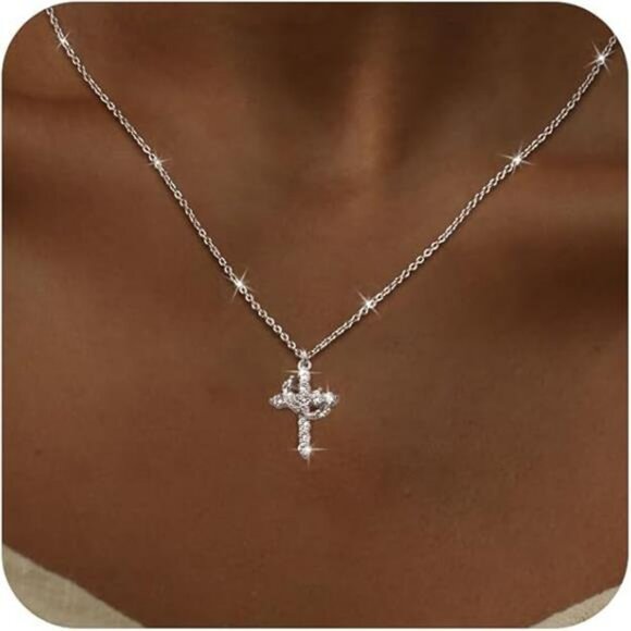Dainty Cross Necklace Gold Silver CZ Pendant Waterproof Non Tarnish Jewelry - Picture 7 of 7